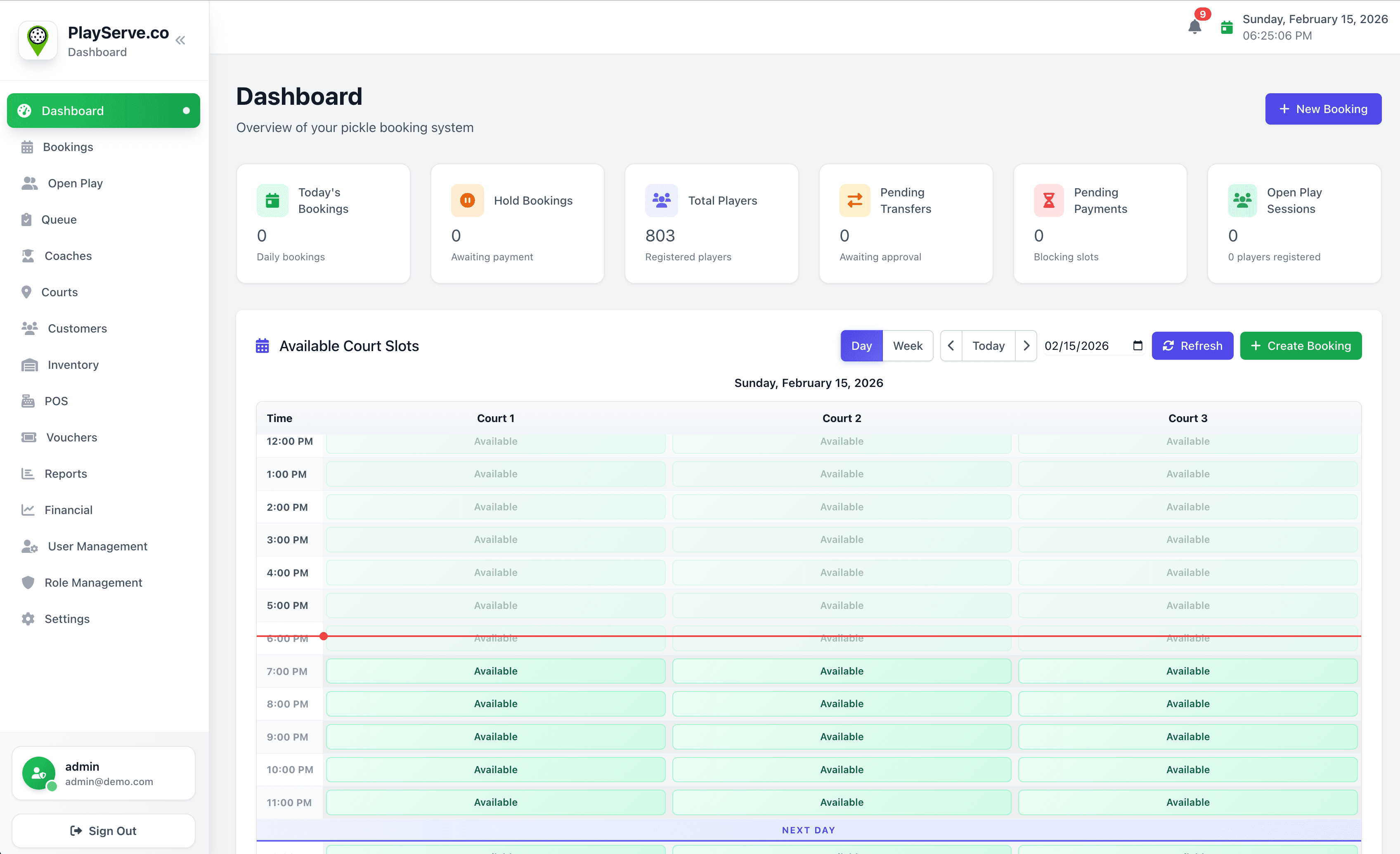 PlayServe venue owner dashboard